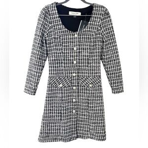 NWT Taylor Monochrome Tweed Boucle Knit Button-Front Dress size 4